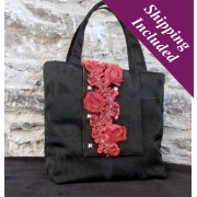 Ladies Designer Handbag in Black Satin - Eileen Ladies Designer Handbag in Black Satin - Eileen